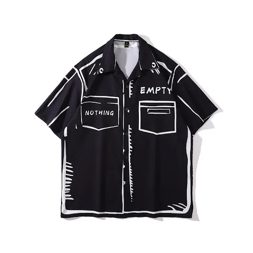 Title 3, Retro Lip Print Rose Short-sleeved Shirt Men An...