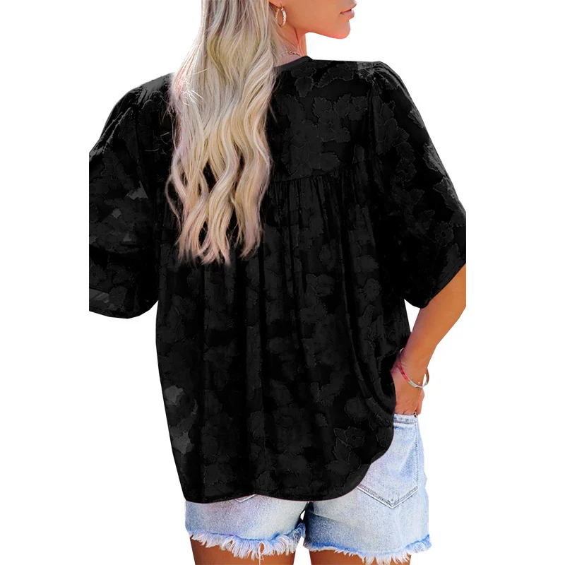 Title 8, Womens Half Sleeve Lace Shirt Loose Round Neck...