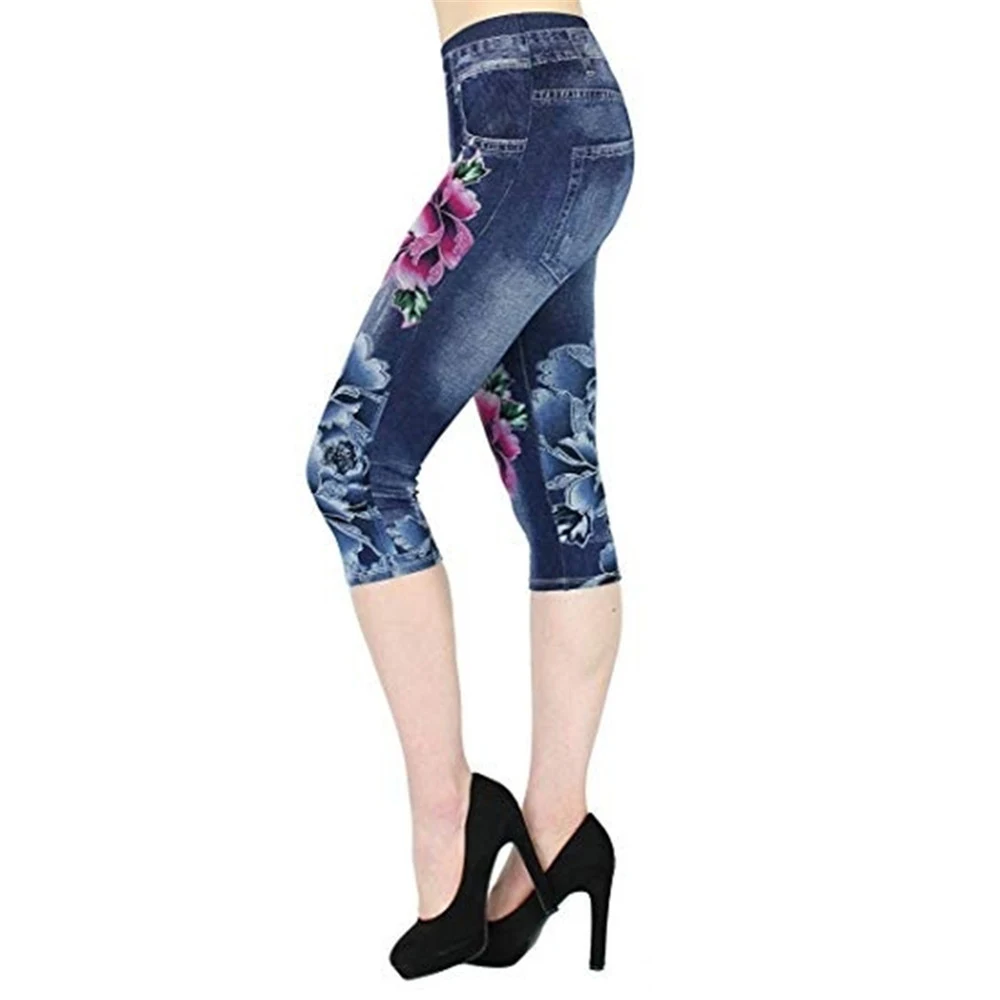 Leggings in denim alla moda da donna Pantaloni Cropped Comodi e versatili, ideali per un look casual, massima libertà di movimento e stile quotidiano. — foto 8