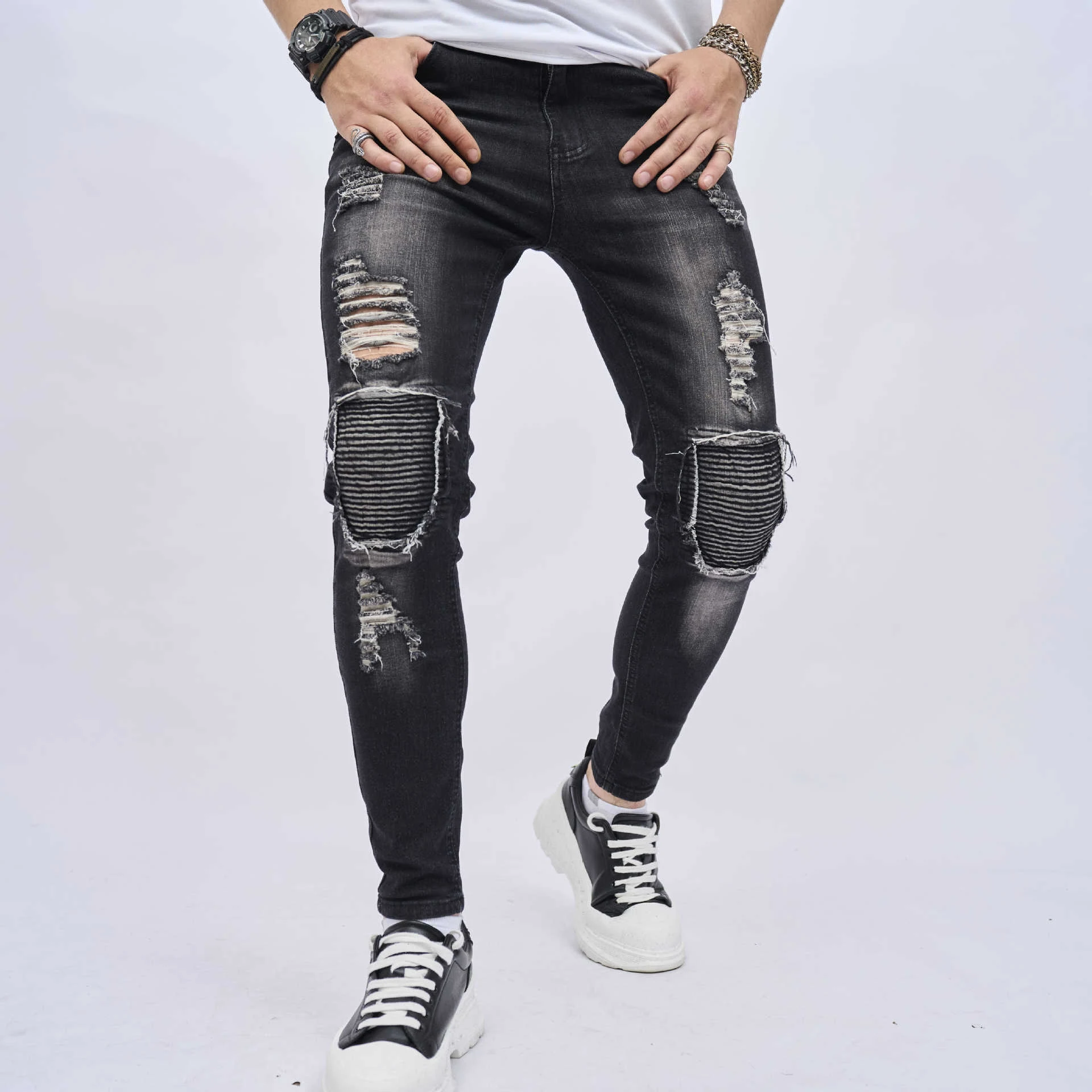 Men's Ripped Slim Stretch Jeans offer a comfortable and stylish fit. These jeans provide a modern look with added flexib — photo 13