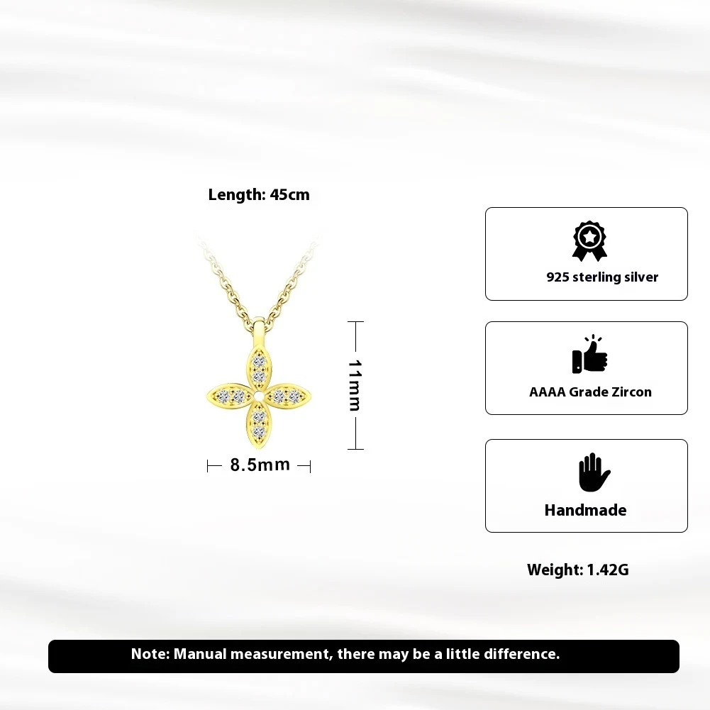 Colar com pingente de trevo de quatro folhas Lucky em prata esterlina e flor de zircônia, um amuleto feminino. — foto 7