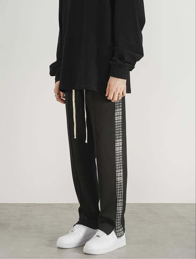 Checked Webbing String Label Straight Slit Sweatpants. Comfortable and stylish, perfect for everyday wear, offering a re — photo 6