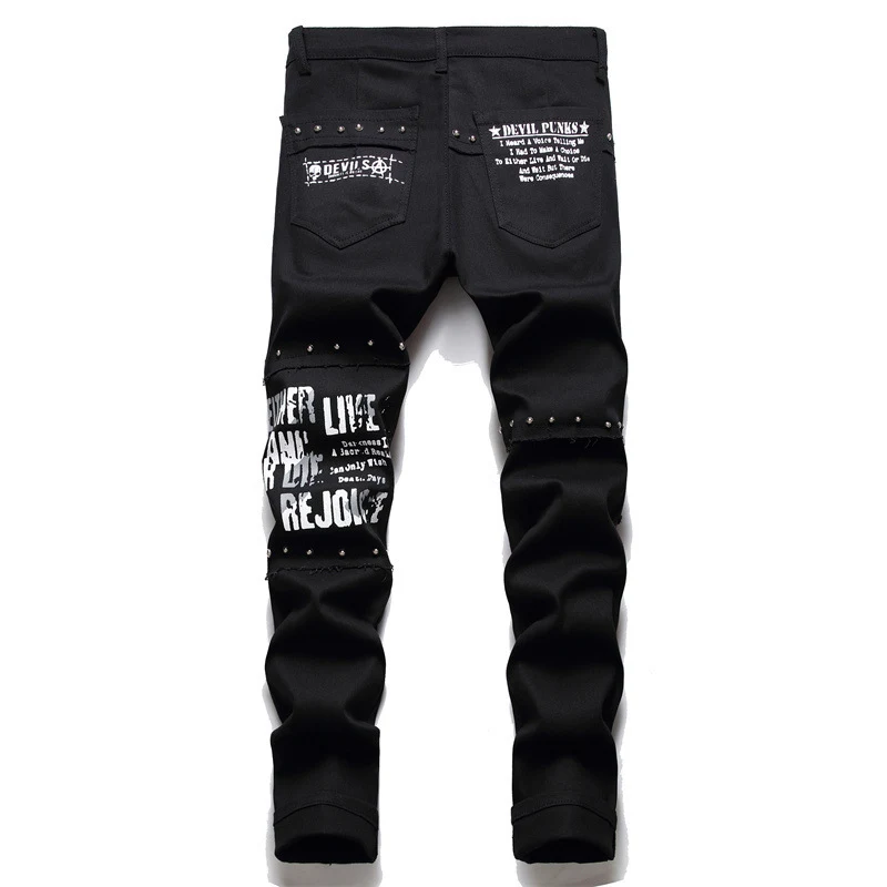 Męskie jeansy patchwork micro-stretch hip hop, małe proste nogawki, zapewniające swobodny i stylowy wygląd na co dzień. Idealne dla fanów hip-hopu. — zdjęcie 2