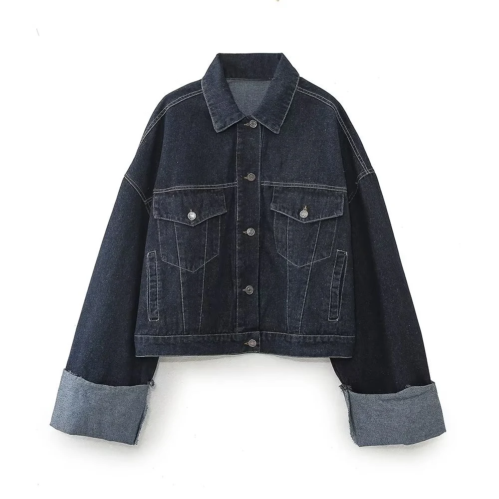 Damen Denim Jacke mit Revers, Lautsprecher und Manschettenhose Anzug, stilvoller Look, hoher Tragekomfort für jeden Tag. — foto 11