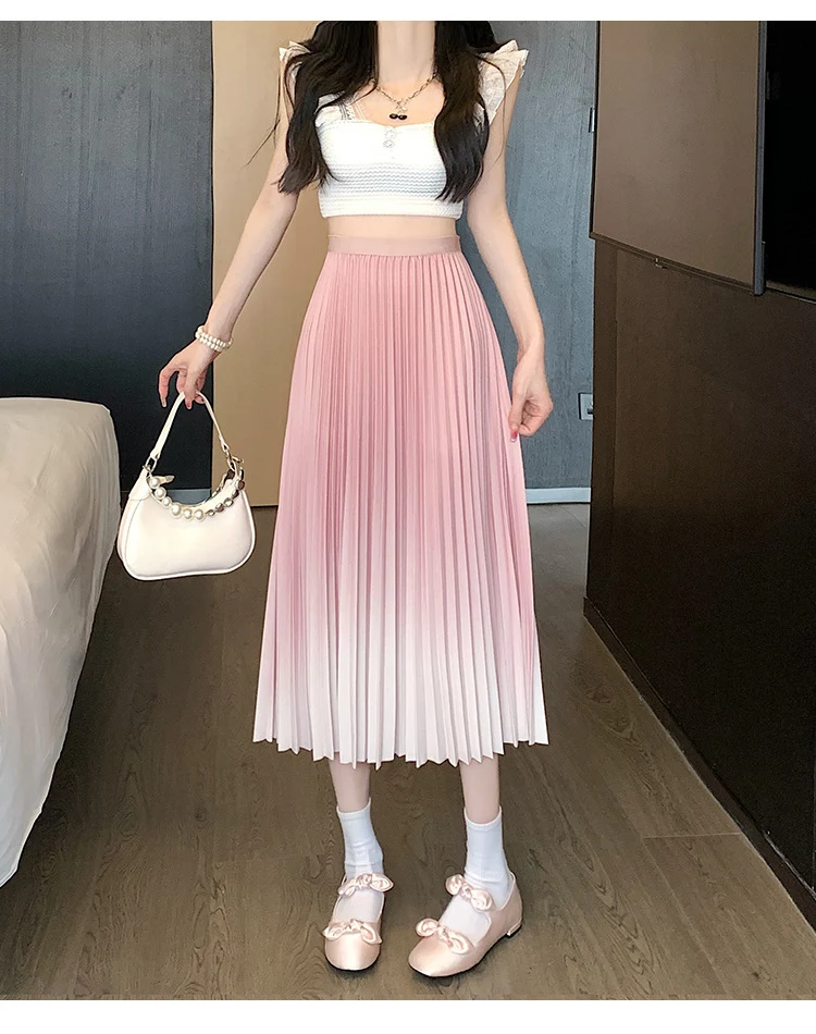 Title 12, Elegant Gradient Color Spring Summer Long Skirt...