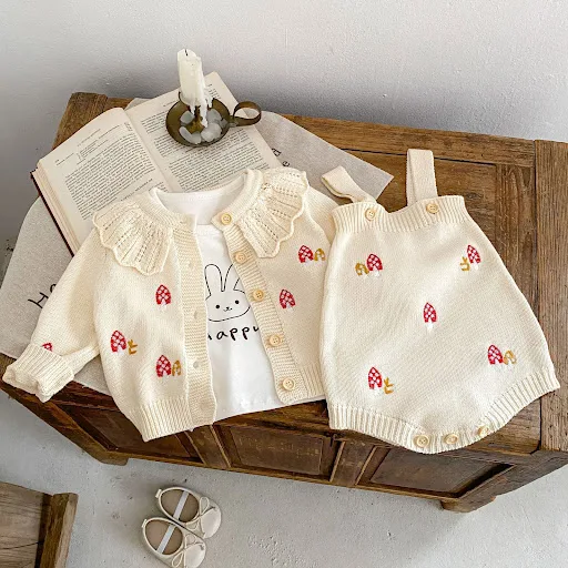Title 5, Conjunto de tricô infantil outono com gola de f...