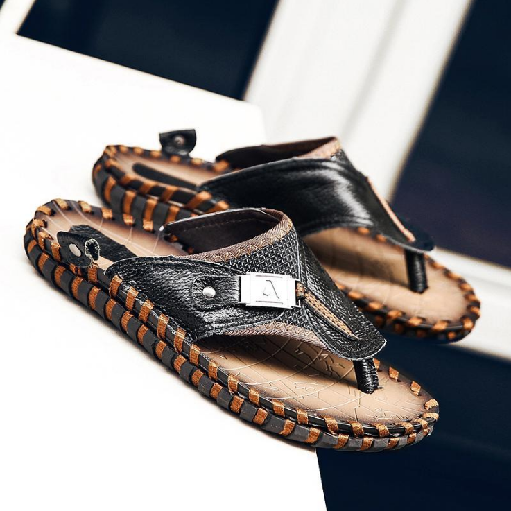 Chinelos de couro casuais masculinos, perfeitos para praia e uso diário. Sandálias de couro com design de dedo, conforto e estilo garantidos. — foto 7