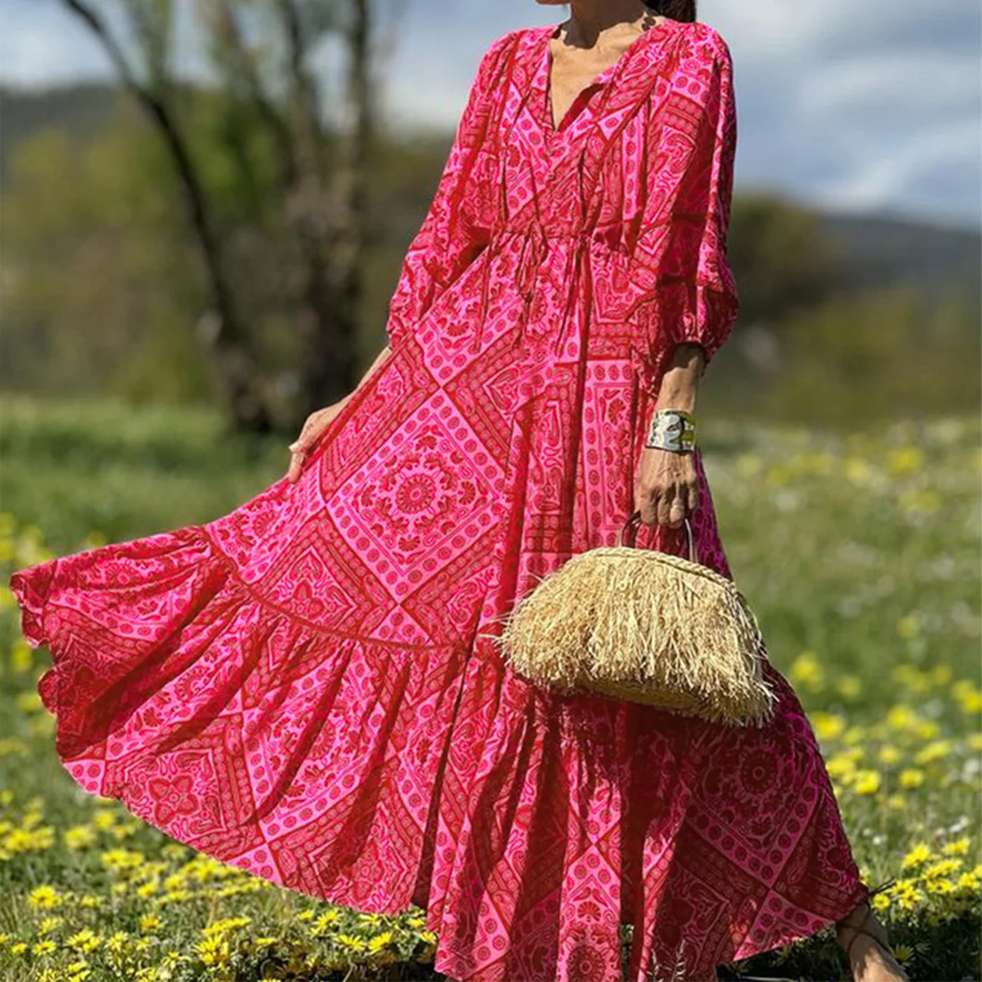 Title 3, Fashion Printed Bohemian Holiday Mid-length Dress