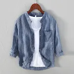 Chinese Style National Fashion Solid Color Linen Shirt for Men, Comfortable and Casual 3/4 Sleeve, Distressed Look, Perf — photo 24