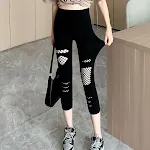 Summer Thin Women's Ripped Mesh Cropped Pants Breathable Lightweight Perfect for Hot Days Stylish and Comfortable Trendy — photo 1