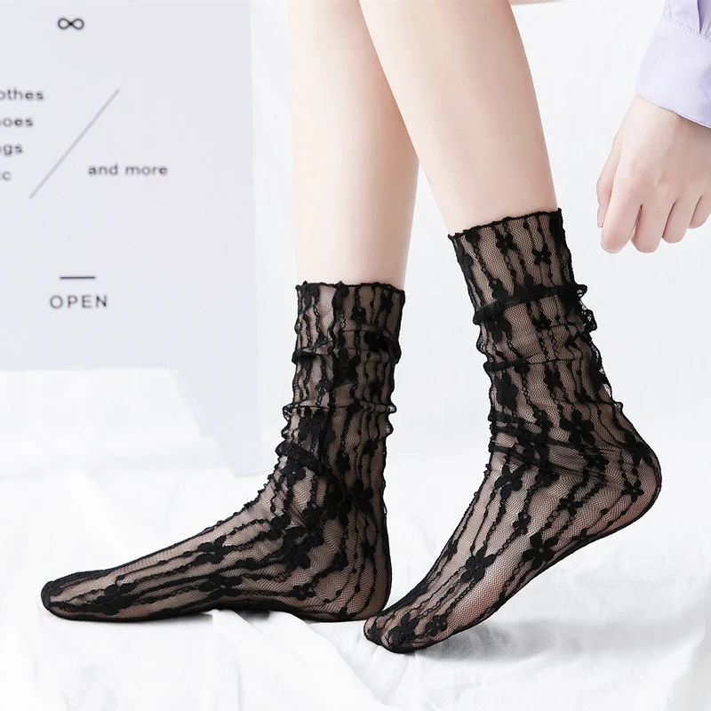 Title 4, Japanese Lace Small Flower Stockings Thin Hollo...