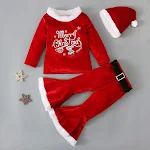Conjunto de Natal de pelúcia com top, calças boca de sino e chapéu, perfeito para festas e fantasias natalinas aconchegantes. — foto 1