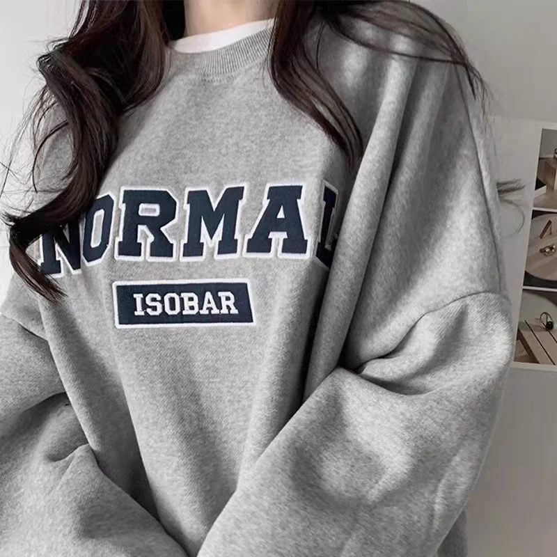 Felpa con cappuccio spazzolata girocollo senza cappuccio grigia da donna — foto 6