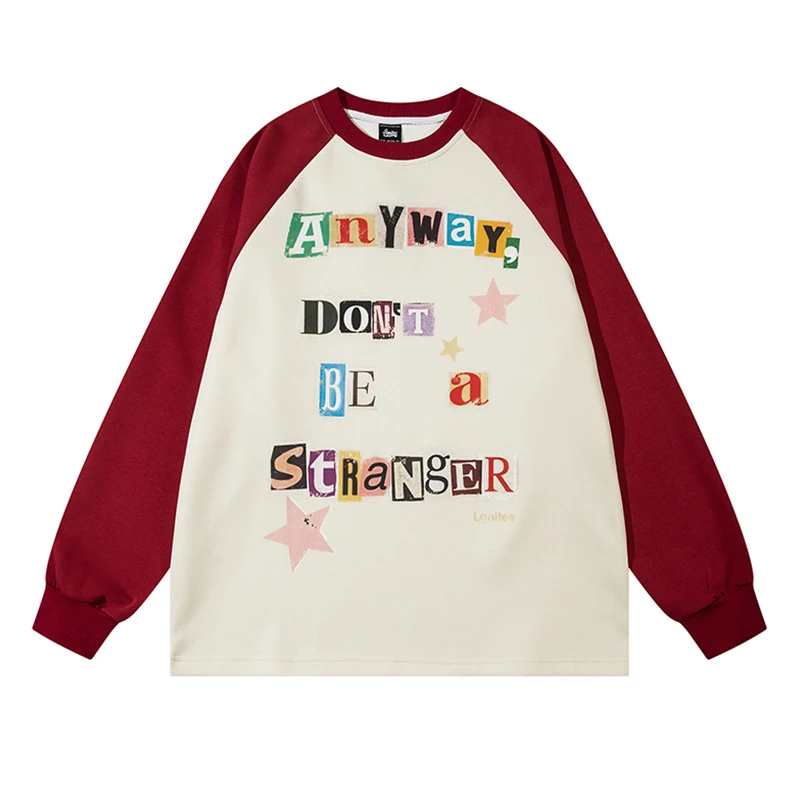 Moletom masculino de manga longa solto para casais, com estampa multicolorida de letras, ideal para outono e inverno. — foto 3