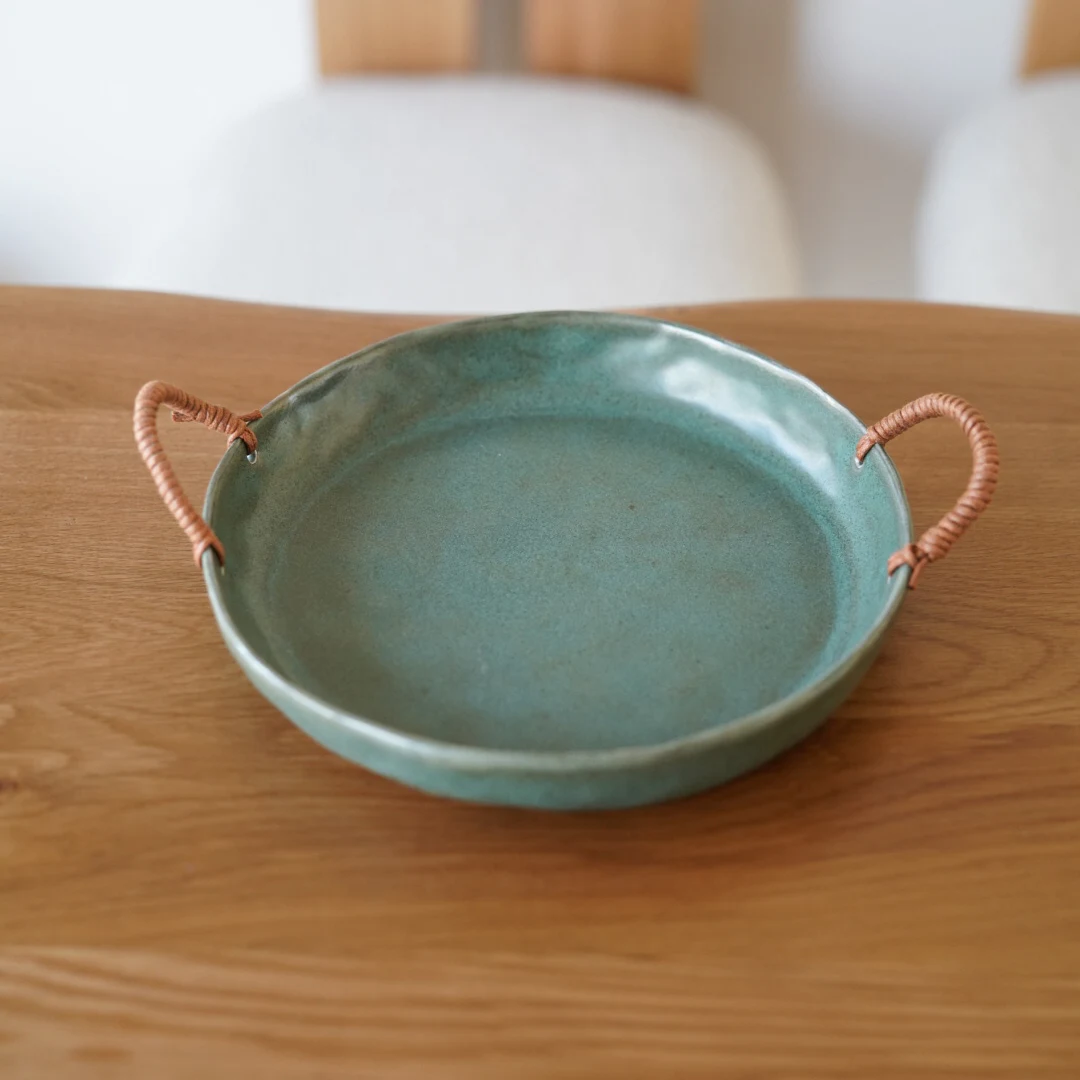 Handmade Stoneware Fruit Plate Retro Rope Holding Binaural Snack Dish, a stylish serving dish perfect for fruits and sna — photo 11