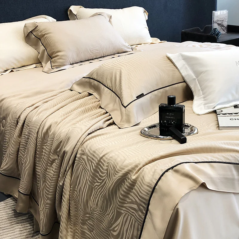 Tencel Light Luxury Jacquard Summer Quilt Four-Piece Set for cool, comfortable nights. Breathable and soft, experience l — photo 1