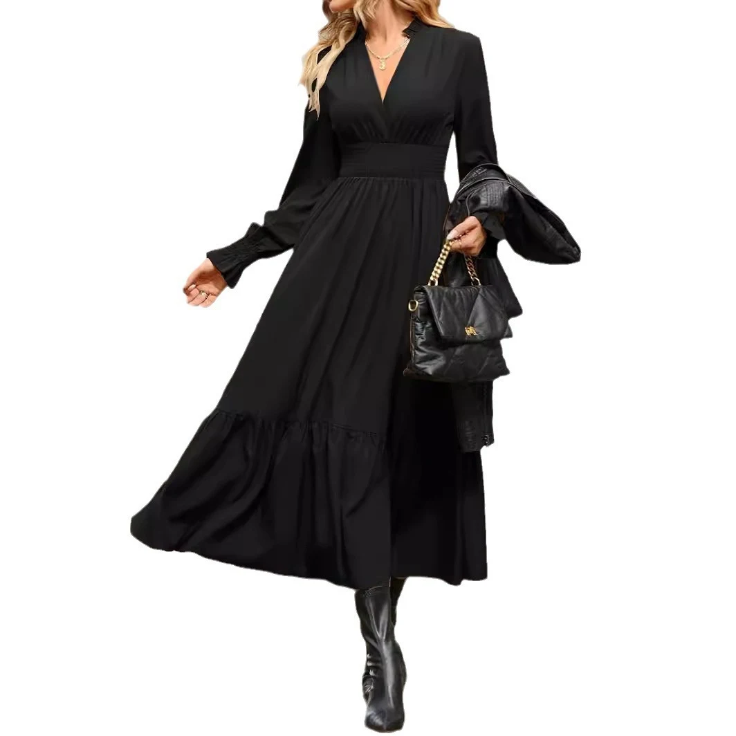 Women's Fashion Lantern Long Sleeve V-neck Dress. This stylish dress offers a flattering fit, comfortable wear, and is p — photo 2