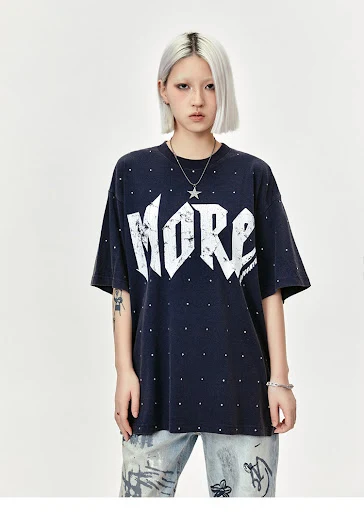 Title 10, Street Rhinestone Letter Print, Round Neck Casu...