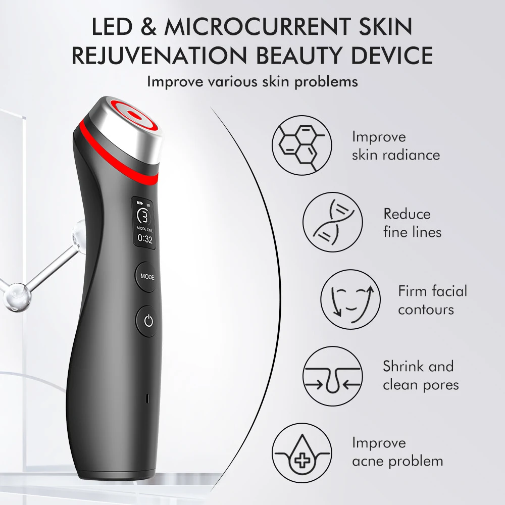Imported Color Light Micro Current Vibration Massager for facial rejuvenation, skin tightening, and muscle relaxation, f — photo 2