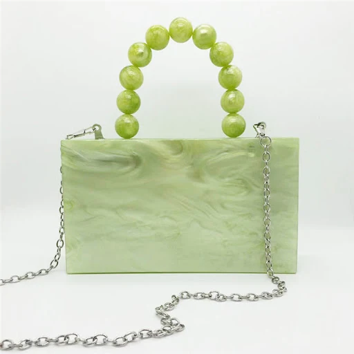 Title 2, Green Acrylic Evening Bag Beaded Handle Small S...