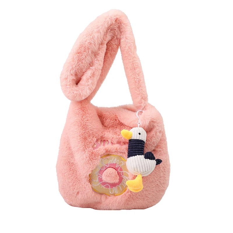 Bolsa crossbody fofa e casual de pelúcia em formato de donut para mulheres. Leve seus pertences com charme e praticidade. — foto 7