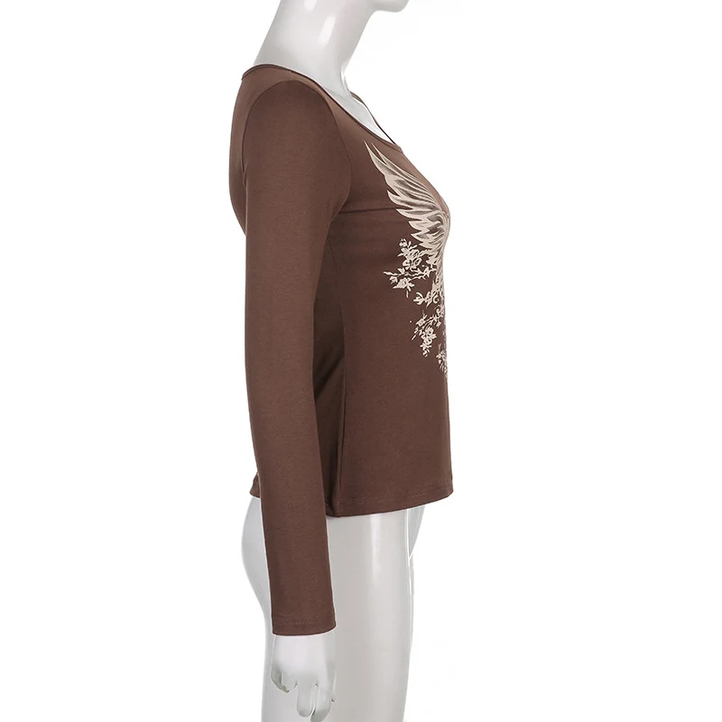 Title 8, Heart Wings Print Slim Fit Crew Neck Long Sleeves