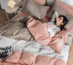 Jogo de cama de algodão lavado de quatro peças para cama de casal, com capa de edredom de solteiro, macio e respirável para um sono tranquilo. — foto 1