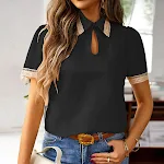 Blusa de cor sólida, manga curta e elegante para o verão. Top com design que transmite bom gosto e sofisticação, ideal para um visual charmoso e fresco. — foto 3