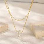 Colar feminino S925 em prata esterlina com camada dupla e cruz dupla cravejada de diamantes, um acessório elegante e charmoso. — foto 5