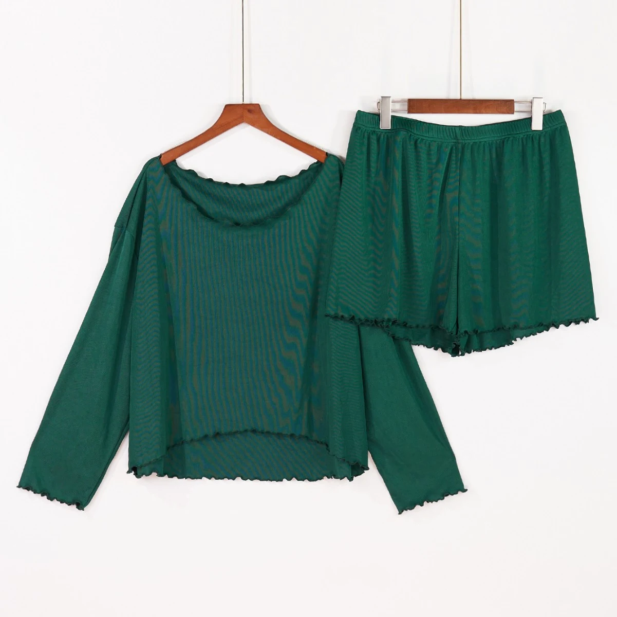 Plus Size Pajamas Women's Long Sleeve Top Shorts — photo 2