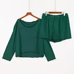 Plus Size Pajamas Women's Long Sleeve Top Shorts — photo 2