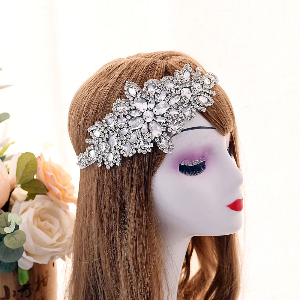 Diadema elástico con diamantes de vidrio y agua para el cabello, elegante y brillante, perfecto para realzar tu peinado con un toque de glamour. — foto 1