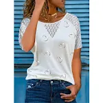 Blusa Feminina Top com Renda Redonda, Costura Vazada, Manga Curta e Gola Redonda. Ideal para looks estilosos — foto 4
