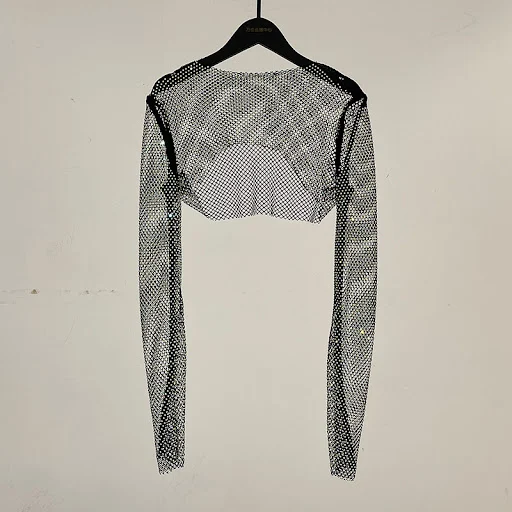 Title 5, Rhinestone Crystal Long-sleeved Shiny Net Shirt...