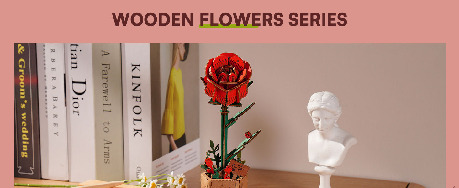 Title 3, ROBOTIME 3D Puzzle Flowers Wooden Model Kits fo...