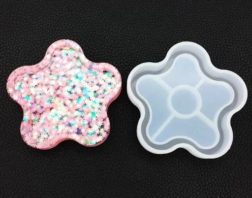 Title 7, Hexagonal Heart Crystal Epoxy Flower Coaster Mo...