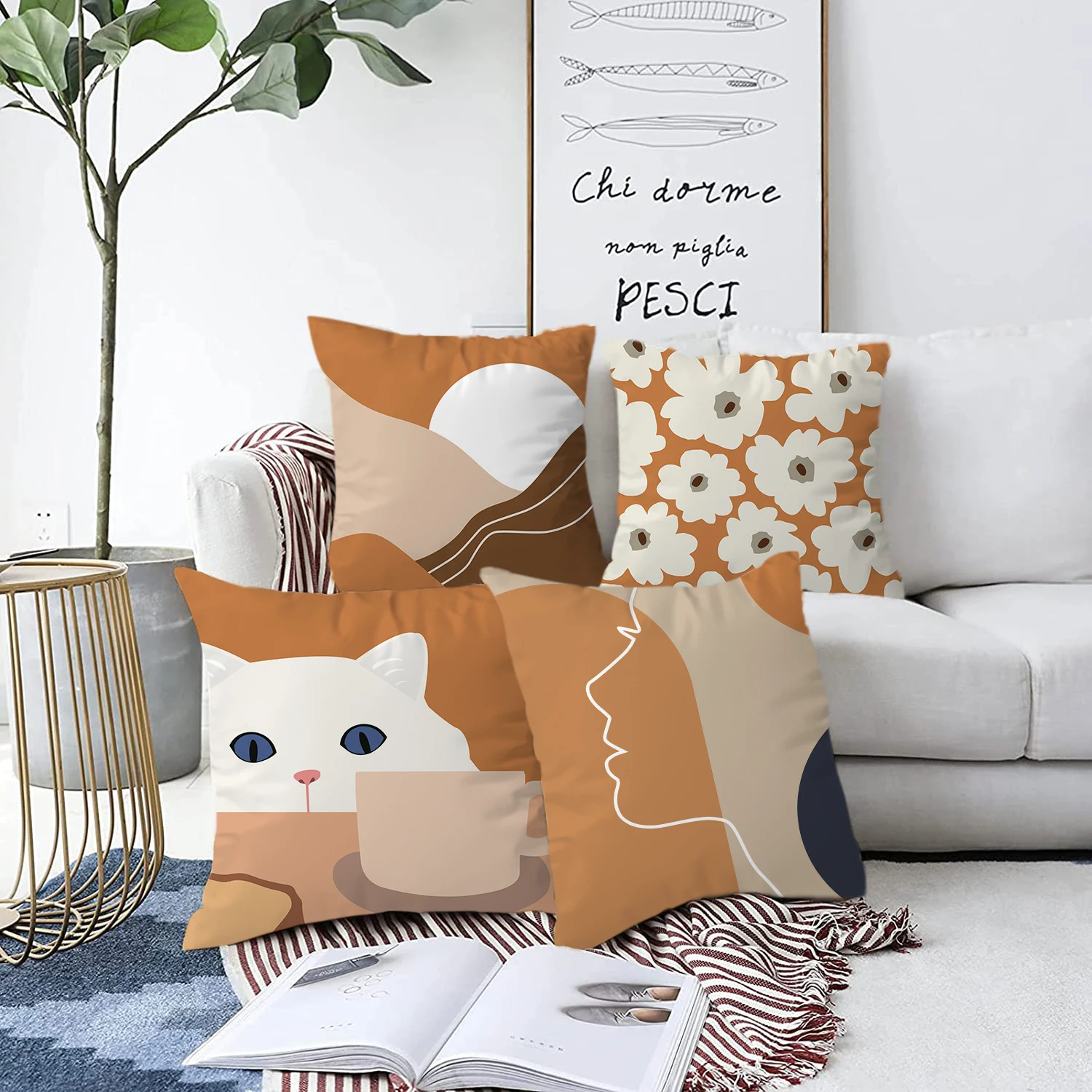 Capa de almofada geométrica nórdica laranja, abstrata, pele de pêssego, plush, ideal para um toque moderno e aconchegante na sua casa. — foto 19