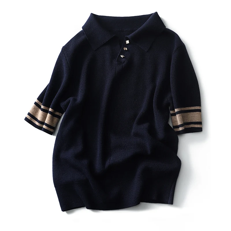 Title 4, Womens Doll Collar Ice Silk Short Sleeve Knitt...