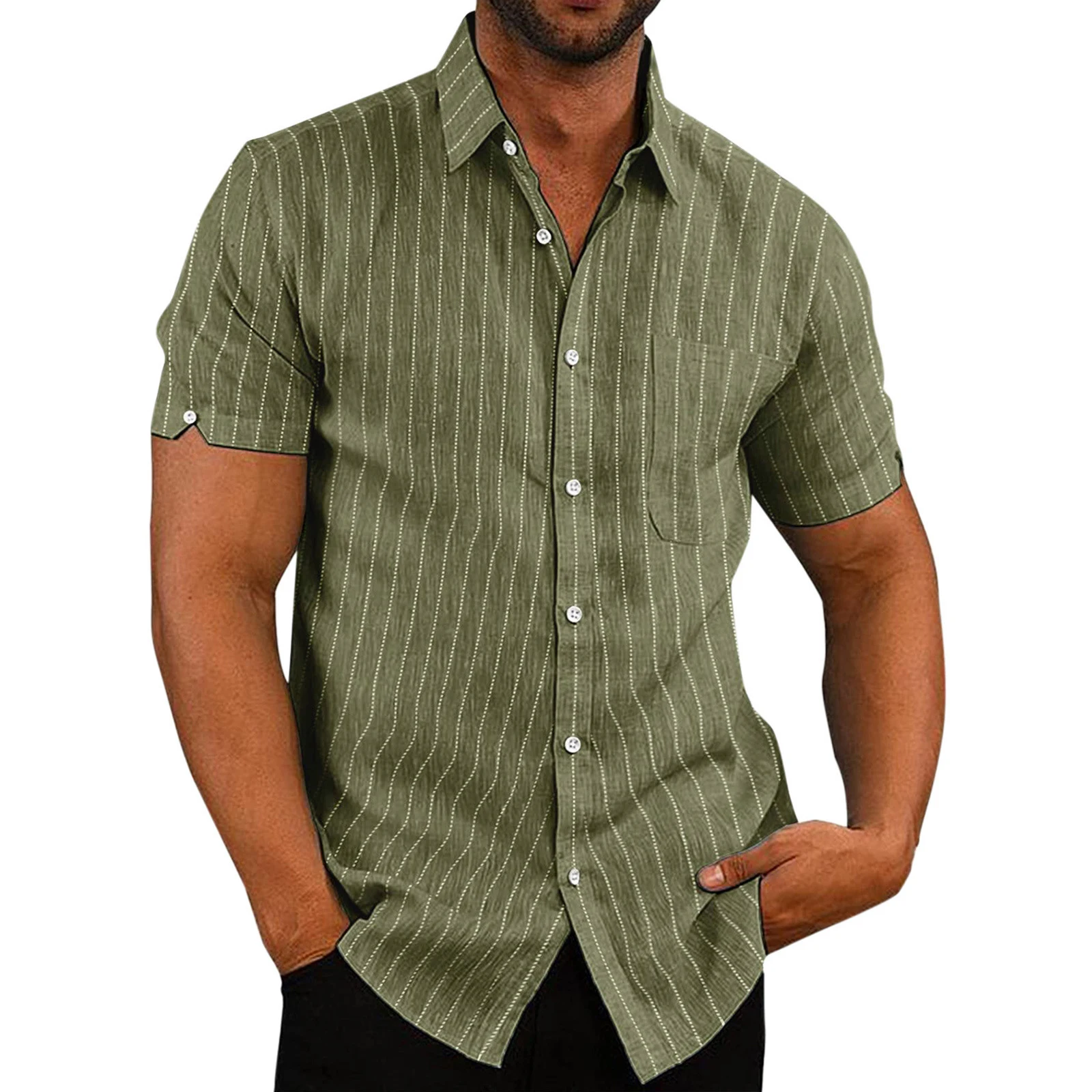 Title 2, Mens Summer Lapels Short Sleeve Solid Color St...