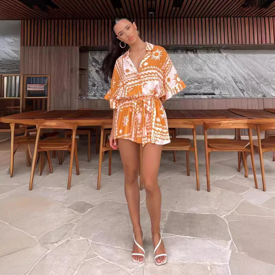 Summer New Women's Waist-controlled Lace-up Geometric Printed Jumpsuit. Experience style and comfort with this flatterin — photo 1