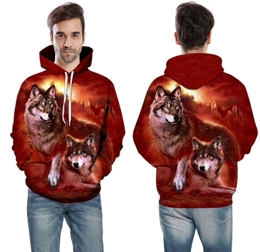 Suéter de manga longa com estampa digital de lobos duplos, ideal para um visual moderno e confortável. Perfeito para uso diário, combinando estilo e aquecimento. — foto 2