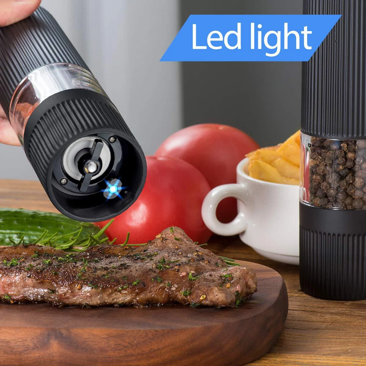 Title 5, Electric pepper grinder with adjustable coarsen...