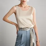 Colete de seda real feminino cetim sem mangas com suspensórios, perfeito para looks elegantes e confortáveis, realçando a beleza. — foto 12