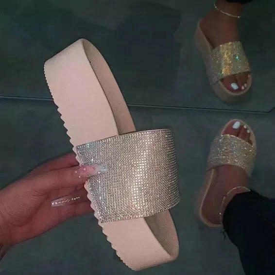 Women's thick bottom rhinestone home slippers, providing comfort and sparkle for your feet, perfect for relaxing at home — photo 4
