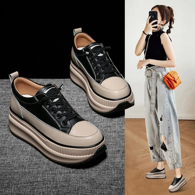 Damen Sportschuhe mit Innen-Erhöhung, Plateau, dicker Sohle, Schnürung und atmungsaktiv für lässige Freizeit. Bequem und stilvoll. — foto 4