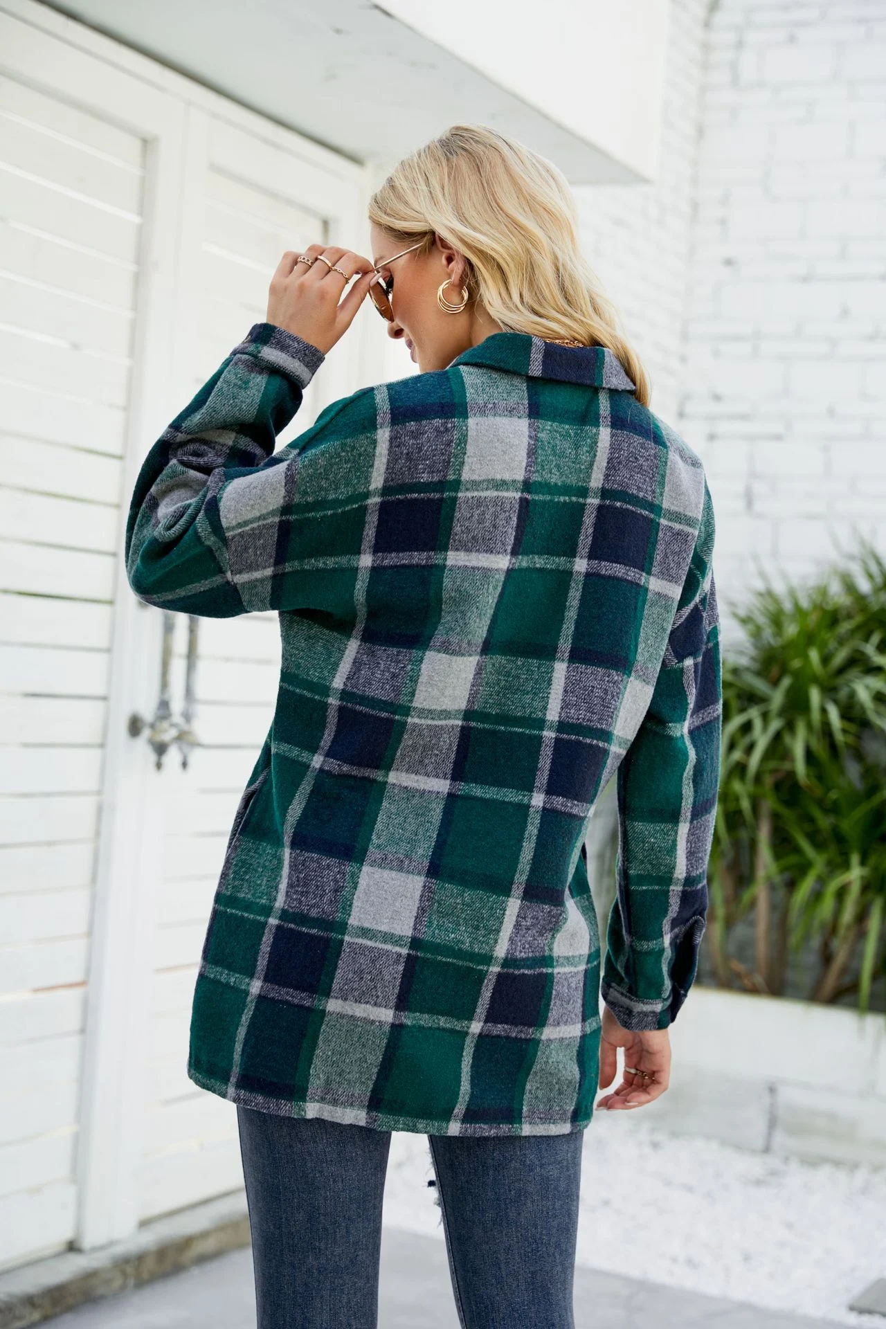 Title 4, Womens Long-sleeved Plaid Shirt Mid-length Woo...