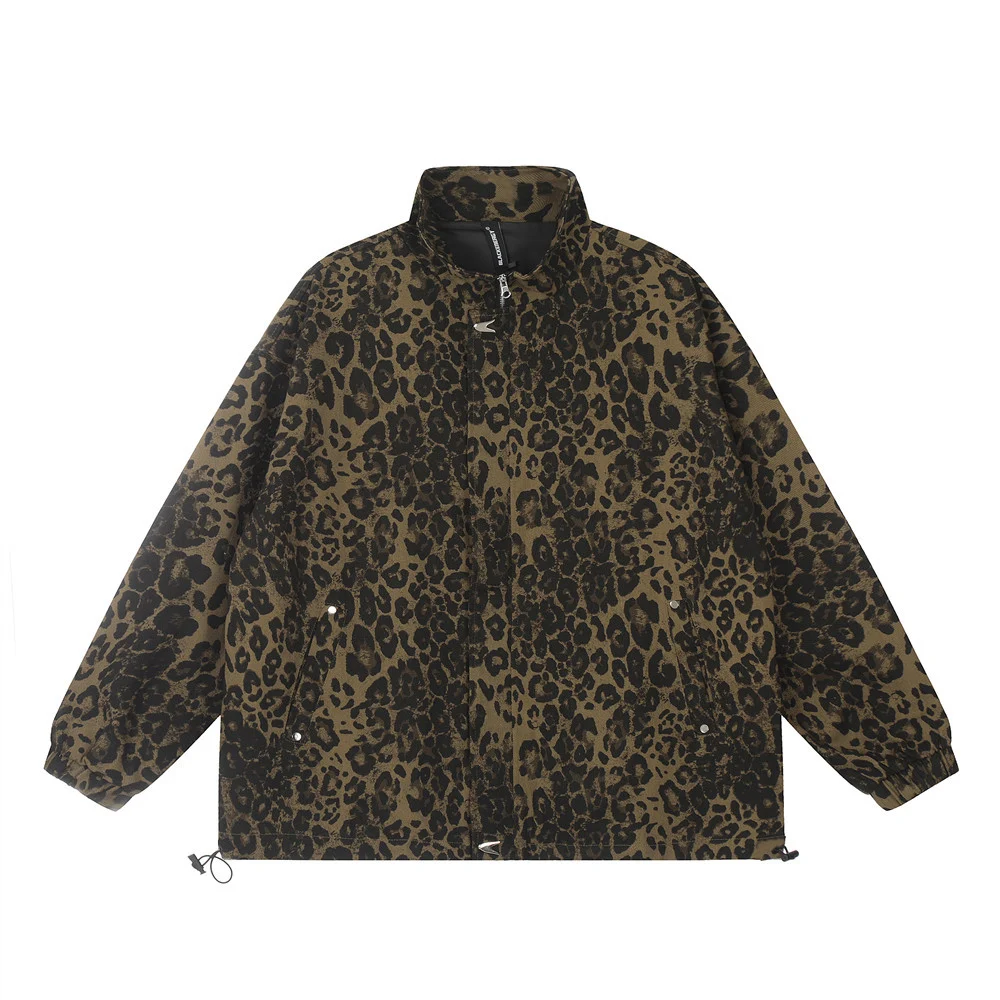 Men's Loose Casual Stand Collar Leopard Print Denim Jacket. Experience comfort and style with this relaxed fit denim jac — photo 11
