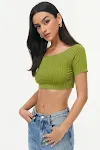 Top corto sexy in filo per donna, maniche corte, ombelico scoperto, valorizza la silhouette, perfetto per serate o uscite, comodo e alla moda. — foto 9