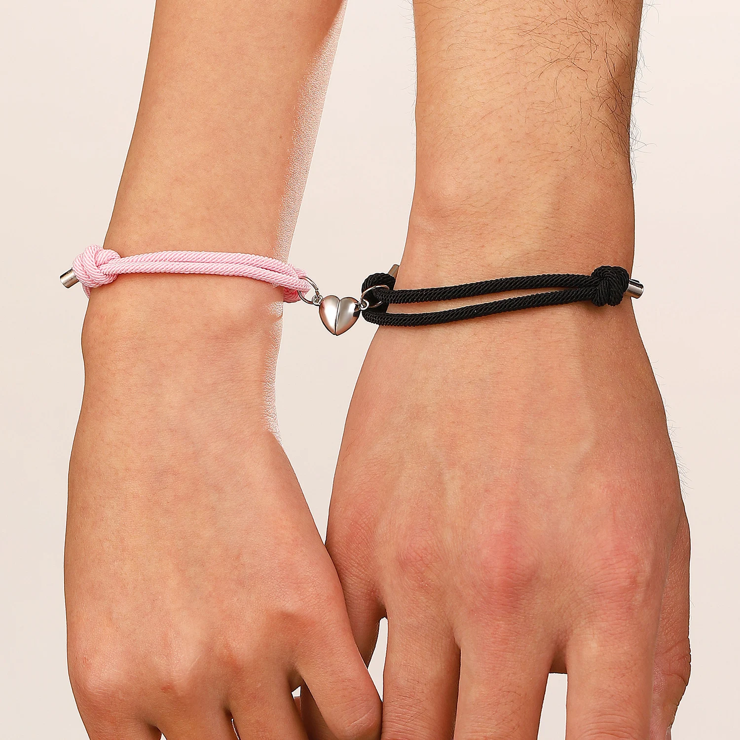 Pulseira para casais de corda trançada à mão, com pedra do desejo, ímã de amor, preto e branco, para ele e ela — foto 8