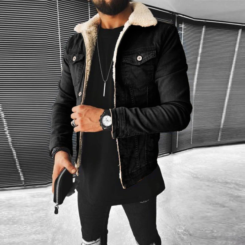 Lamb Wool Thickening Denim Jacket for Men. Warm and durable for cold weather. Offers style and comfort, perfect for wint — photo 5